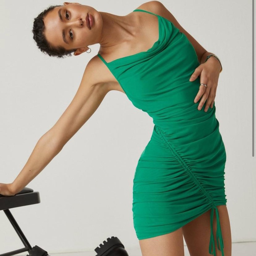 Nasty Gal Rouched cowl neck mesh mini dress